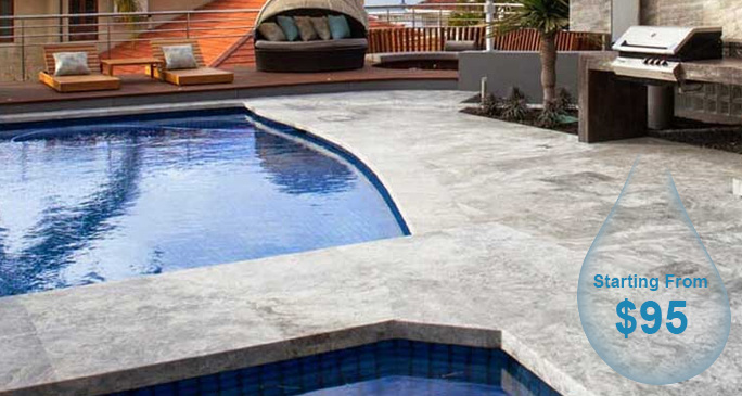 Silver Travertine Pool Coping at Trend Pools Albury Wodonga